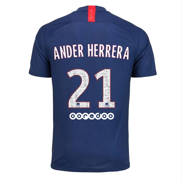 Trikot Paris Saint Germain NO.21 Ander Herrera Heim 2019-20 Blau Fussballtrikots Günstig